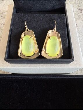 Alexis Bittar Gold Neon Bright Yellow Earrings Cabochon Drop Style NIB NEW